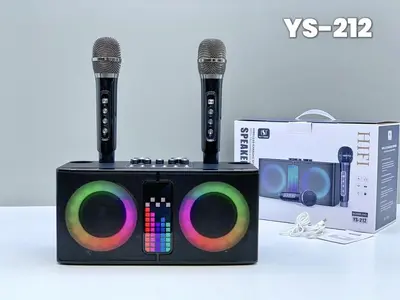 YS-212 Kablosuz Bluetooth Hoparlör, Çift Mikrofonlu Karaoke, LED Işıklı