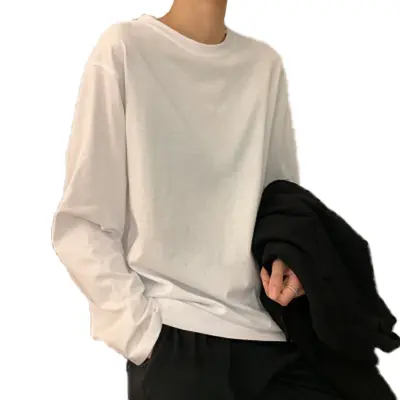 White basic t-shirt for women, autumn 2025 new Korean style chic undershirt, solid color long sleeve t-shirt for students, trendy women's fashion. - 6