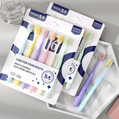 Diş fırçası, 6 adet set, geniş başlık, yumuşak kıllı - 3