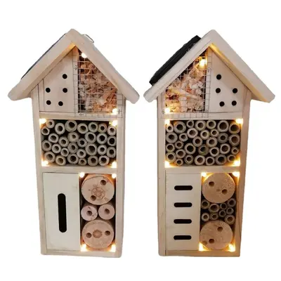 Lagerware Holz-Insektenhotel, Insektenhotel Kindergarten Schule Lernmaterial mit Solarleuchte, Bienenwabe