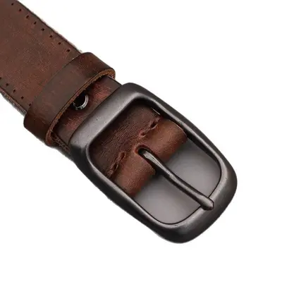 First layer pure leather belt with pin buckle for men, retro versatile denim belt, simple everyday leather belt for men - 5
