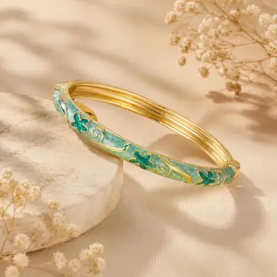 Enamel Five-leaf Flower Open Bracelet - 8