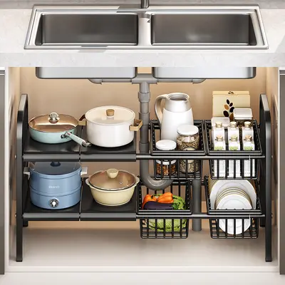 Kitchen storage shelf, multi-layer, expandable, no-drill