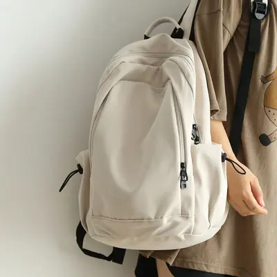 Korean Style Solid Color Large Capacity Backpack, School and Daily Travel