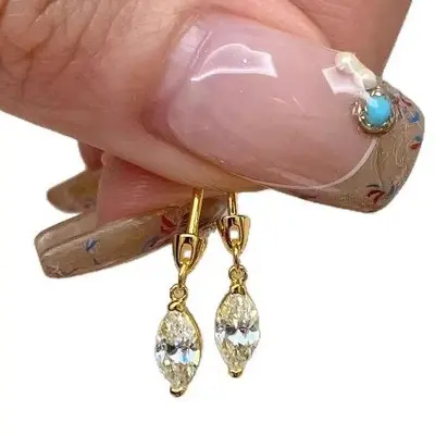 Horse Eye Water Drop Diamond Earrings, Premium Look, Cool-Toned Minimalist Style