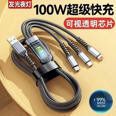 100W süper hızlı şarj genişletilmiş üçü bir arada veri kablosu USB Apple üçü bir arada Type-C araç şarj kablosu için uygun