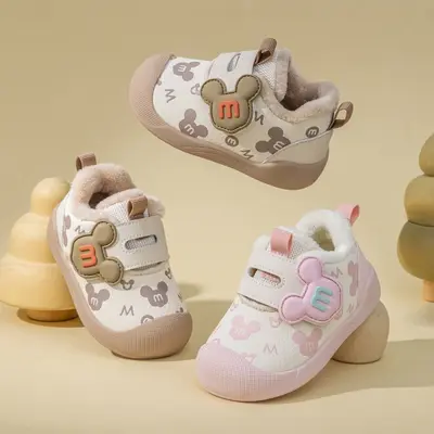 Cartoon Baby Walking Shoes, Winter Cotton Indoor Shoes for Girls and Boys