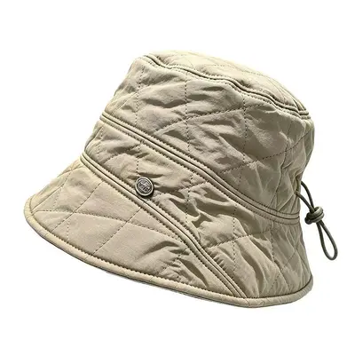 Korean-Style Diamond Quilted Bucket Hat, Windproof Wide Brim - 8