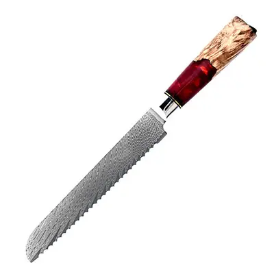 Damaskus-Küchenmesserset, roter Harzgriff, japanischer Stil - 9