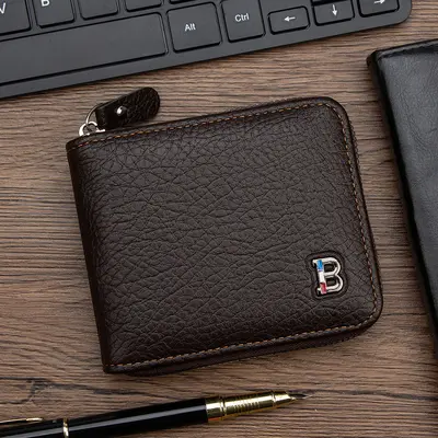 Men's Short Zipper Wallet with Multiple Card Slots and Coin Pocket - 7