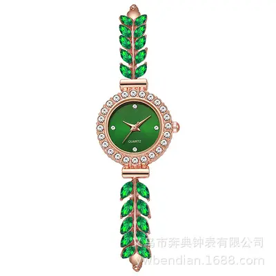 2026 new fashion diamond-studded leaf-shaped round women's watch with simple dial and freely adjustable strap, specially for cross-border gifts. - 11