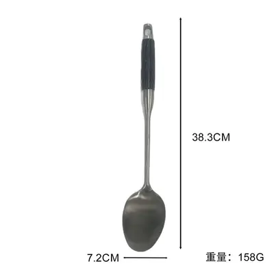 Paslanmaz çelik spatula ve kepçe seti, abanoz saplı, mutfak gereçleri - 11