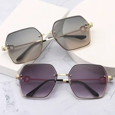 Women's Large Face Gradient Sunglasses, UV Protection, Rimless - 3