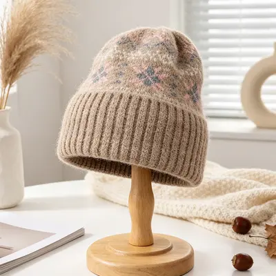 Fair Isle Desenli Örgü Bere, Yüksek Esneklik, Kadın, Sonbahar Kış - 9