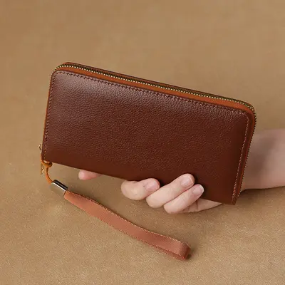 Herren-Langbrieftasche mit großem Fassungsvermögen und Reißverschluss, multifunktional