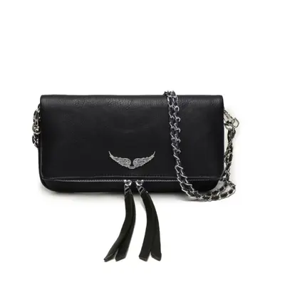 Women's Crossbody Bag, Black PU, Retro Single Shoulder Envelope Bag - 6