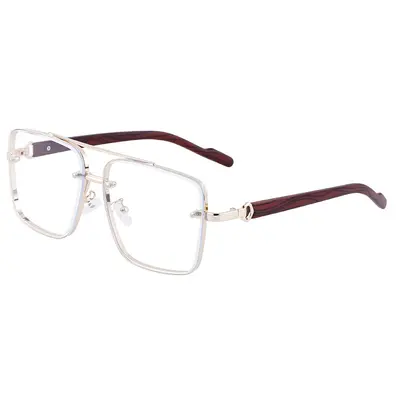 Square Frame Men's Sunglasses with Imitation Wood Grain Temples - 7