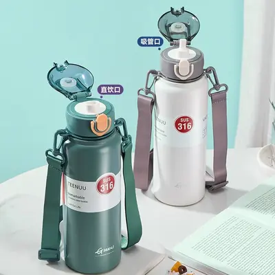 Çocuk termos bardağı, pipetli okul matarası, 316 paslanmaz çelik - 3