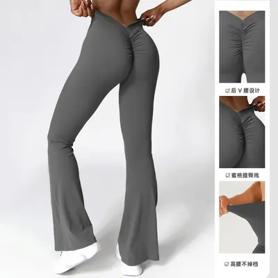 Yoga-Schlaghosen mit V-Taille, Hochbund, schnelltrocknend