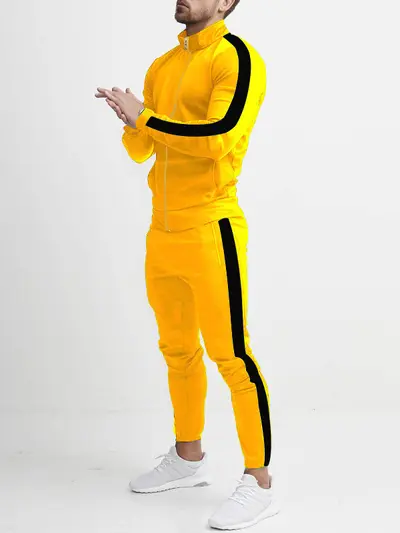 Erkek casual spor eşofman takımı, renk bloklu, trend spor ceket takımı