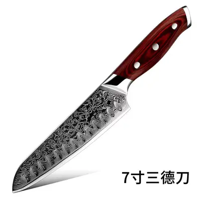 67-schichtiges Damaszener-Stahl-Küchenmesserset für den Heimgebrauch, Fleischmesser, Kochmesser, Yangjiang mit farbigen Holzgriffen. - 8