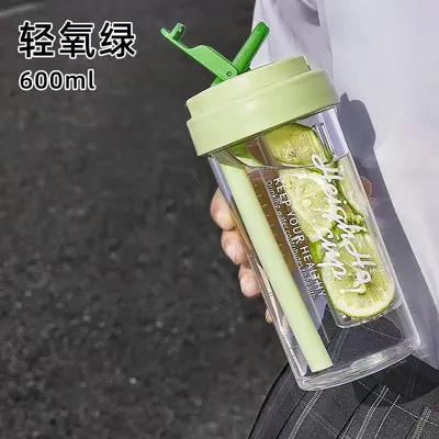 Çay demliği ve kapaklı bardak, taşınabilir plastik öğrenci pipetli bardak. - 9
