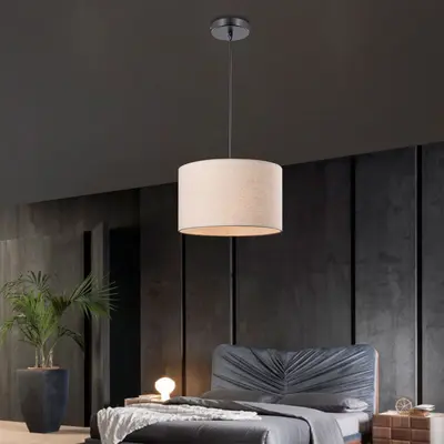 Modern Minimalist Fabric Shade Pendant Light, Linear Single Head