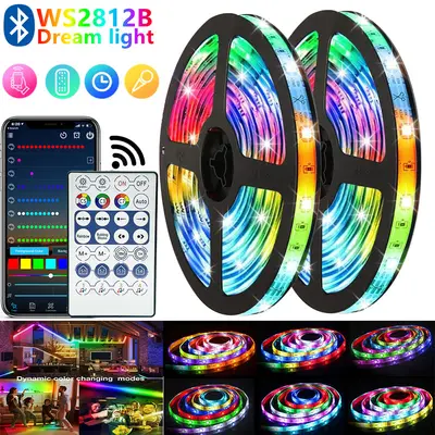 5V USB RGB LED Şerit, WS2812B, Bluetooth Kontrollü Masaüstü Ambiyans Işığı