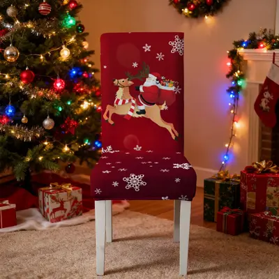 Noel Konumlu Sandalye Örtüsü Kalın Elastik Sandalye Örtüsü Süt İpek Çapraz Sınır Sandalye Kılıfı Ev Sandalyesi Örtüsü 160gsm - 9