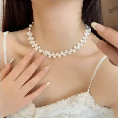 Inci Çift Katmanlı Kolye Çıkık Zinciri Choker Kadın - 8
