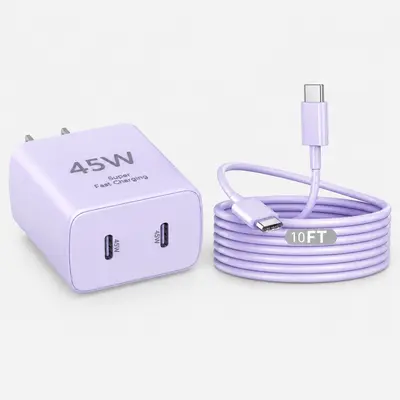 PD45W Süper Hızlı Şarj Cihazı Seti Çoklu USB Portlu GaN Adaptör ABD Fişi