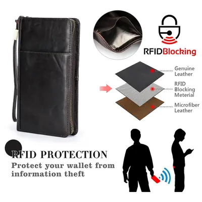 Siyah Melek RFID anti-manyetik seyahat aile pasaportu kozmetik çantası çok fonksiyonlu fermuarlı bilek kayışı ile hakiki deri pasaport çantası