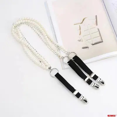 Amazon Wear New Versatile Zipper Suspender Elastic Straps for Women, Outer Chain Design with Rhinestones, Fashionable Trendy Pearl Stretch