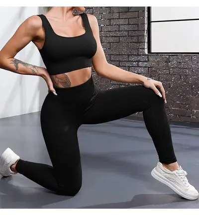 Kadın Kaburgalı Dikişsiz Yoga Tayt, Yüksek Bel, Kalça Kaldırıcı - 8