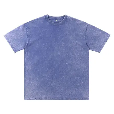 250g Pure Cotton Retro Washed Distressed Plus-Size Round Neck Men's T-Shirt - 8