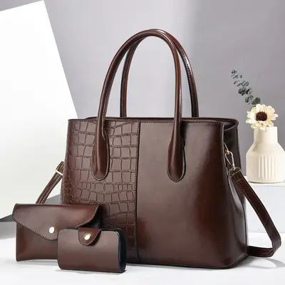Women's Stone Pattern Mother and Child Bag Set, Large Shoulder Bag - 3