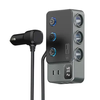 Mehrfach-Ladeanschluss, hochleistungs-fahrzeugladegerät, super-schnellladung 120W, kabel inbegriffen, individuell schaltbare unabhängige schalter, spannungsanzeige - 7