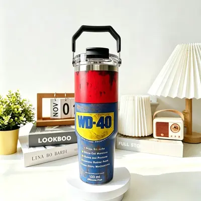 W-40 Çift İçecekli Termos Bardak, 304 Paslanmaz Çelik, 30 oz, Pipetli - 12