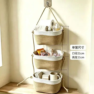 Three-Tier Wall-Mounted Storage Basket with Cotton Rope - 12