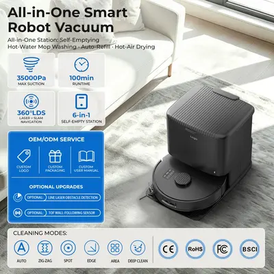 Kuaguo RC870 Robot Süpürgesi Akıllı Ev 35000pa Güçlü Emme Otomatik Temizleme Kurutma Emiş ve Siliş Kombinasyonu