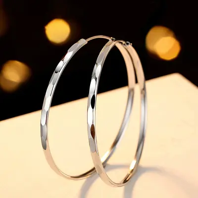 Silver large hoop earrings, round design