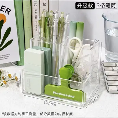 透明五格亚克力笔筒ins高颜值收纳盒办公桌收纳方形塑料笔筒收纳 - 9