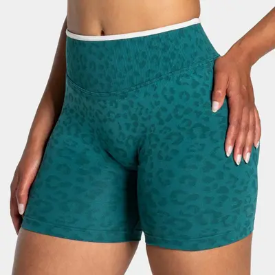 Seamless Leopard Print Yoga Shorts with Peach Lift Design - 9
