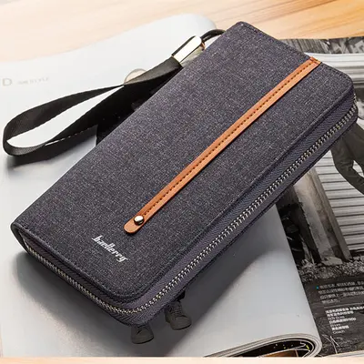 Men's Long Canvas Zip Wallet with Multi-Card Slots and Large Capacity - 1