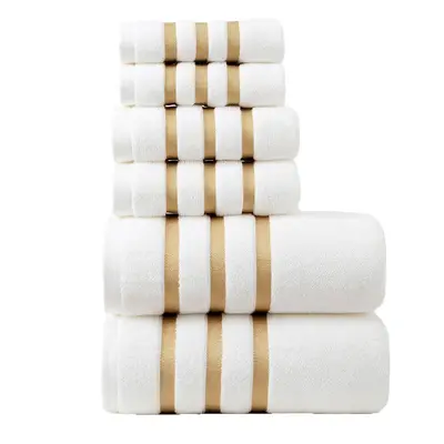 Reine Baumwolle Handtuch-Set, 6-teilig mit Goldkante, weich und saugfähig - 5