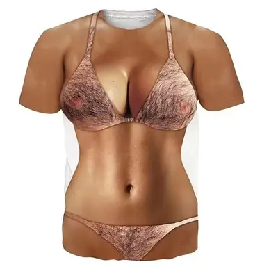 Custom Printed Unisex T-Shirt with Bikini Strap Pattern - 11