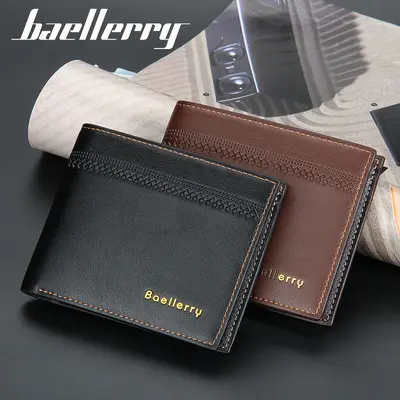 Baellerry Men's Short Wallet, Korean-Style Horizontal, Multi-Card Slim Leather Wallet - 4