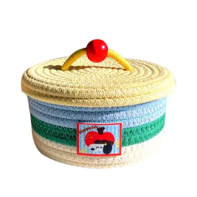 Woven Desktop Storage Basket with Lid, Cosmetic Organizer - 6