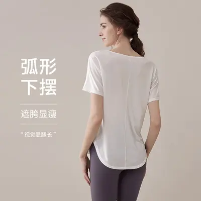 瑜伽服女宽松罩衫短袖女运动上衣透气块干跑步训练健身服套装夏