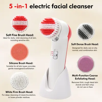 Elektrisches 5-in-1, 7-in-1 Gesichtsreinigungsgerät, Rotationswerkzeug, Porenreinigungsbürste, großes LED-Schönheitsgerät.
